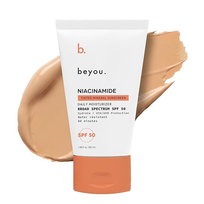 Beyou Niacinamide Daily Mineral Face Sunscreen SPF 50 – Tinted Zinc Oxide Sunscreen, Lightweight & Fast-Absorbing, Oil-Free, For All Skin Types – 1.69 fl oz