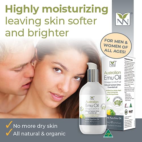 Y Not Natural Pure Emu Oil - Organic Moisture for Face, Body, Hair, Scalp & Nails - Rich in Omega 3-6-9, Vitamins & Essential Minerals - Australian Emu Oil (200ml) 6.76 fl oz - Lemon Lime