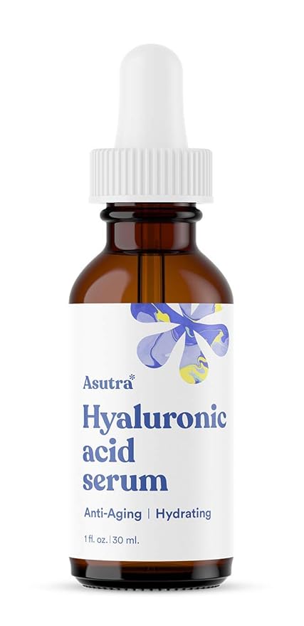 ASUTRA Hyaluronic Acid Serum for Face, 1 fl oz - Vitamin C & E, Aloe, Green Tea, Geranium & Jojoba Oil, Plumping Face Serum, Hydrating Facial Skin Care, Combat Signs of Aging