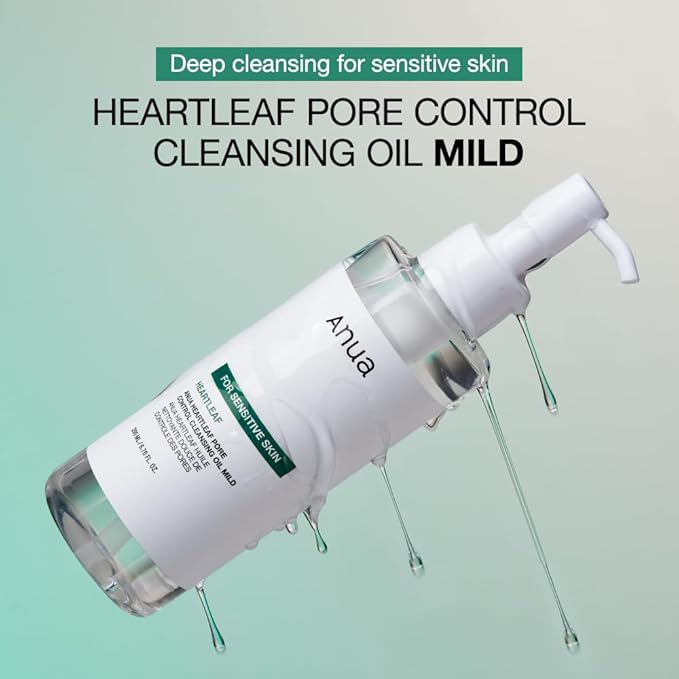ANUA Heartleaf Pore Cleansing Oil MILD, Sensitive Skin Face Wash, Oil Cleanser for Face, Makeup Blackhead Remover, Korean Skin Care, Non-Comedogenic, Fragrance Free (6.76 fl oz)