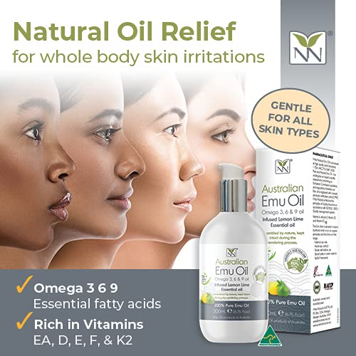 Y Not Natural Pure Emu Oil - Organic Moisture for Face, Body, Hair, Scalp & Nails - Rich in Omega 3-6-9, Vitamins & Essential Minerals - Australian Emu Oil (200ml) 6.76 fl oz - Lemon Lime