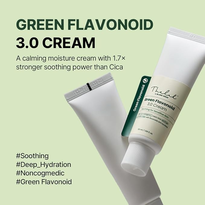 Green Flavonoid 3.0 Cream- Lightweight, Trouble Care,K Beauty Korean Moisturizer for Face, Soothing & Moisture for Acne Prone Skin, Non-Comedogenic Hydrating Cream, 50ml/1.69 fl oz