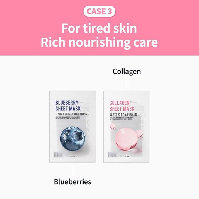 EUNYUL Purity Korean Collagen Face Mask for Skincare 8 Types x 1 Set Hydrating and Nourishing