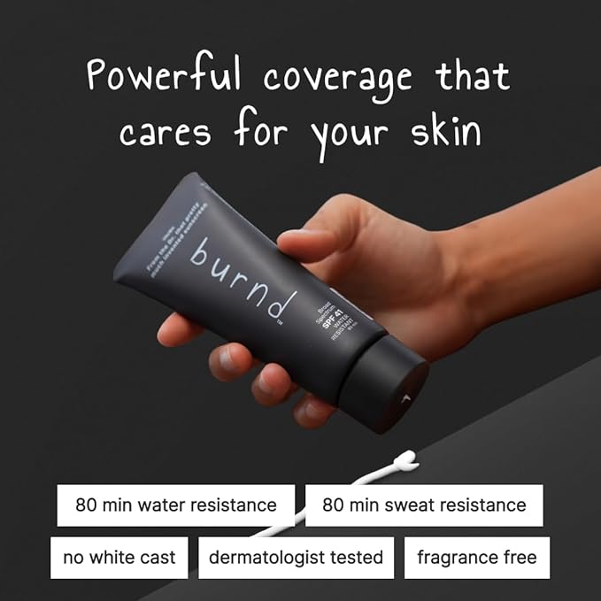 burnd SPF41 Broad Spectrum Sunscreen, Dries Clear & Invisible & Finish, with Transparent Zinc Oxide, Water Resistant 80 Minutes, Fragrance Free, Dermatologist & Pediatrician Formulated, 3.4 fl oz