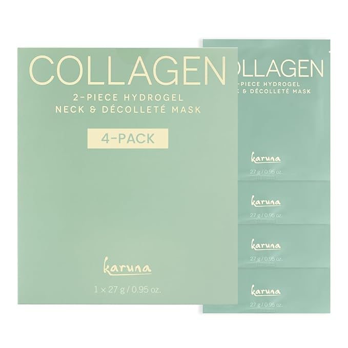 Karuna Collagen Neck & Chest Hydrogel Mask 4-Pack | Firming & Hydrating K-Beauty Masks with Collagen, Peptides & Niacinamide | For Wrinkles & Sagging Skin | Cruelty-Free