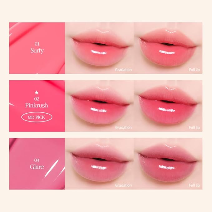 COSNORI Flow Wave Lip Tint - Vegan Glassy Lip Gloss, Lightweight & Long-lasting, Plant-derived Oil Moisturizer, K-Beauty (01 SURFY)