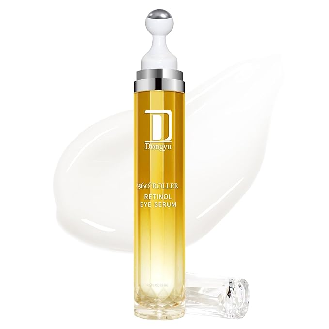 Dongyu Retinol Eye Serum 360° Roller: Cream with Massage Ball - Caffeine and Yeast Under Roller Anti Aging for Dark Circles Puffiness Bags- Reduce Wrinkles Fine Lines