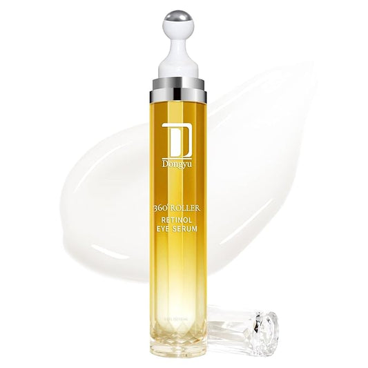 Dongyu Retinol Eye Serum 360° Roller: Cream with Massage Ball - Caffeine and Yeast Under Roller Anti Aging for Dark Circles Puffiness Bags- Reduce Wrinkles Fine Lines