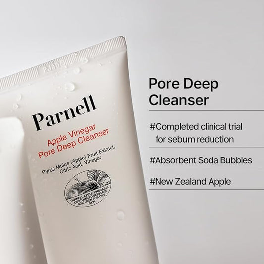 Parnell Apple Vinegar Pore Deep Cleanser – Gentle Face Wash with Apple Extract & Baking Soda, Removes Sebum & Impurities, Pore Control Foam Cleanser for Oily & Acne-Prone Skin, 5.07 fl oz / 150ml