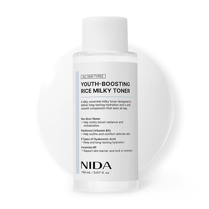 NIDA Youth-boosting Rice Milky Toner, for Glass Skin | Rice Bran Extract, Niacinamide, Ceramide NP, Panthenol | Deep Moisturizing, Hydrating and Refreshing, Korean Skin Care | 5.07 fl. oz., 150ml