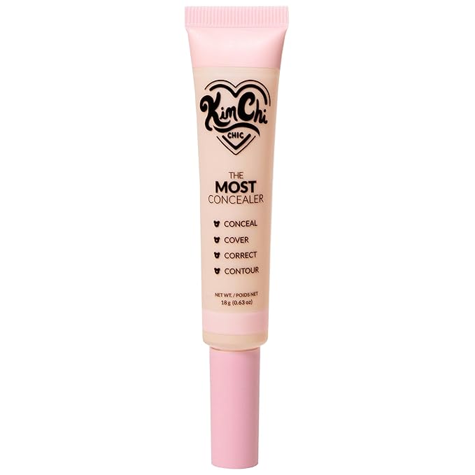 KimChiChic Beauty The Most Concealer, Full Coverage Water Resistant Multi-Use Concealer, Conceal, Correct, Contour & Highlight, Matte Satin Finish, Brush Applicator, 0.63 oz, 02-Peachy Ivory