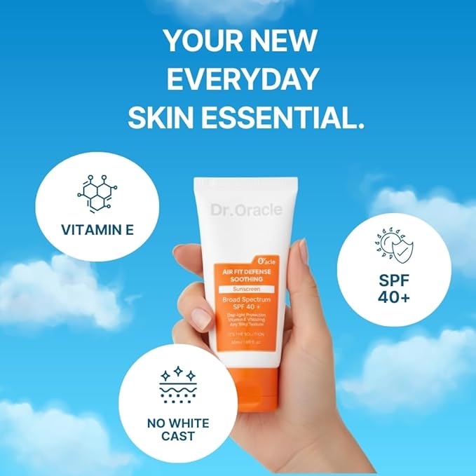 DR.ORACLE Air Fit Defense Soothing Sunscreen- SPF 40+, Outdoor Essential, No White Cast, Non-Greasy, Niacinamide, Vitamin E Sun Block For face, Korean Skin Care, Lightweight, Hydrating 1.69 fl. oz