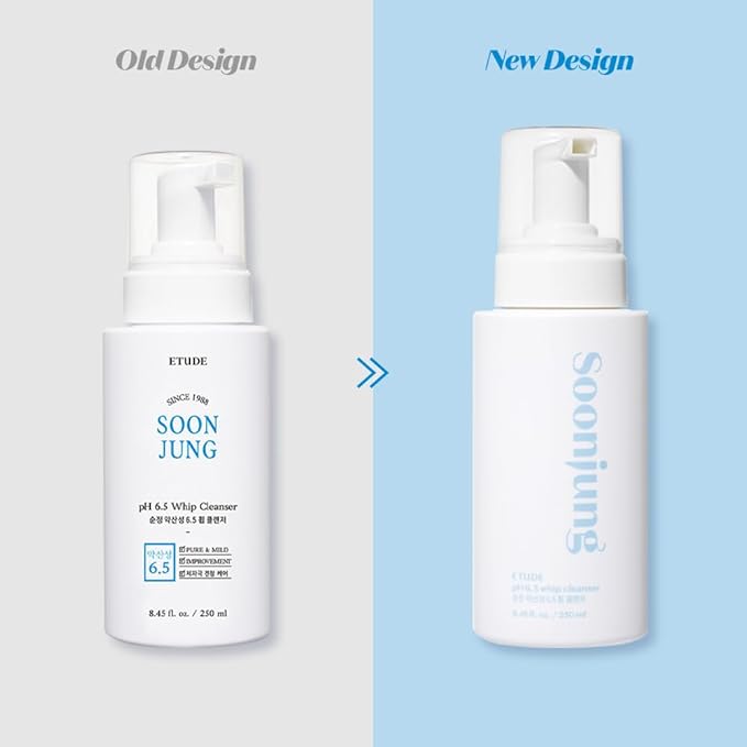 ETUDE SoonJung pH 6.5 Whip Cleanser Big Size, Mild Micro Foaming Face Wash for Sensitive Skin, Panthenol, Madecassoside for Soothing, Barrier Repair, Low pH, Vegan, Non-comedogenic 8.45 Fl Oz