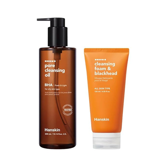Hanskin Deep Cleanse Duo – BHA Pore Cleansing Oil & Foam Cleanser | Deep Pore Cleansing & Blackhead Care for Oily & Combination Skin | Korean Skincare Set, K-Beauty