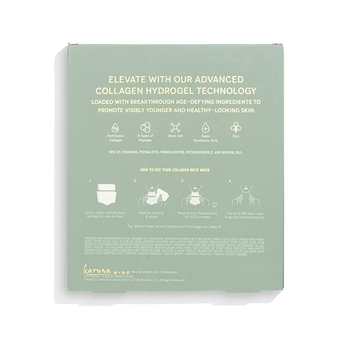Karuna Collagen Neck & Chest Hydrogel Mask 4-Pack | Firming & Hydrating K-Beauty Masks with Collagen, Peptides & Niacinamide | For Wrinkles & Sagging Skin | Cruelty-Free