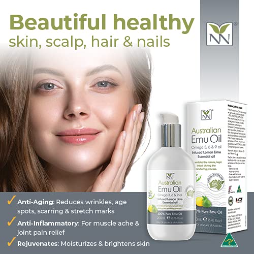 Y Not Natural Pure Emu Oil - Organic Moisture for Face, Body, Hair, Scalp & Nails - Rich in Omega 3-6-9, Vitamins & Essential Minerals - Australian Emu Oil (200ml) 6.76 fl oz - Lemon Lime