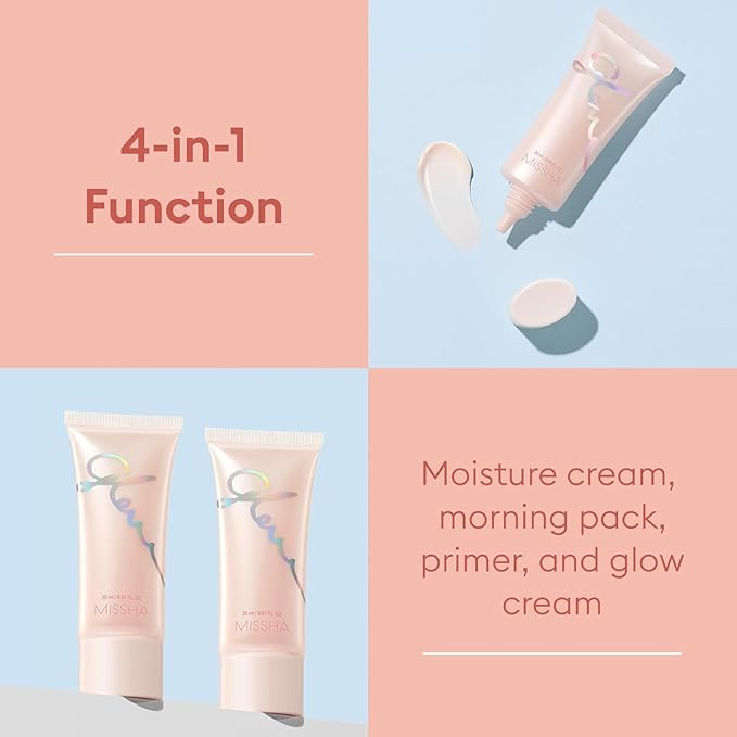 MISSHA Glow Skin Balm 0.68 fl oz/ 20ml, 4-in-1 Primer, Moisturizing Cream, Morning Pack, Luminizing Cream for a Flawless Natural Glow, Glass Skin