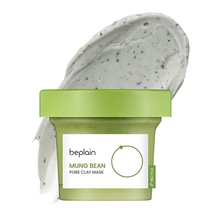 beplain Mung Bean Pore Clay mask (4.05 fl oz, 120ml) | Wash off mask for Blackhead & Whitehead care | Cleanse and visibly tighten pores | Collab with Youtuber LeoJ | Korean Clay Mask | k-beauty