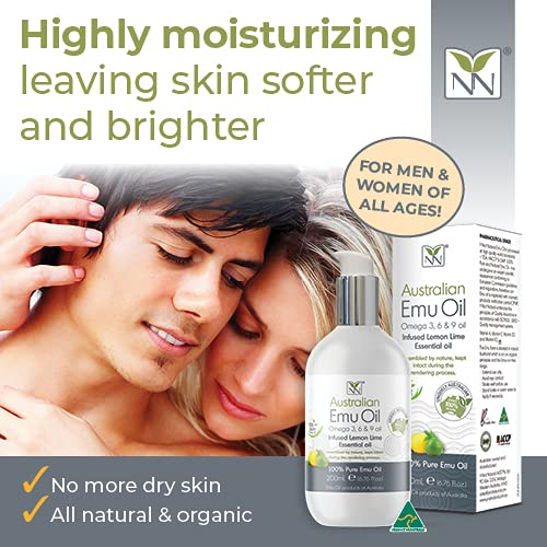 Y Not Natural Pure Emu Oil - Organic Moisture for Face, Body, Hair, Scalp & Nails - Rich in Omega 3-6-9, Vitamins & Essential Minerals - Australian Emu Oil (200ml) 6.76 fl oz - Lemon Lime