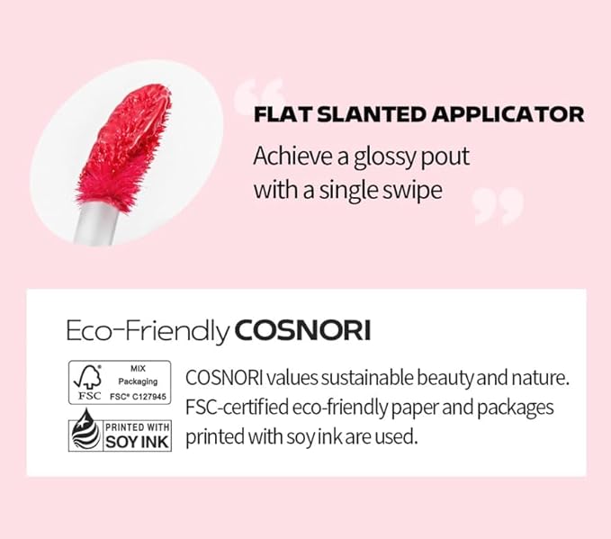 COSNORI Flow Wave Lip Tint - Vegan Glassy Lip Gloss, Lightweight & Long-lasting, Plant-derived Oil Moisturizer, K-Beauty (06 DEAR)