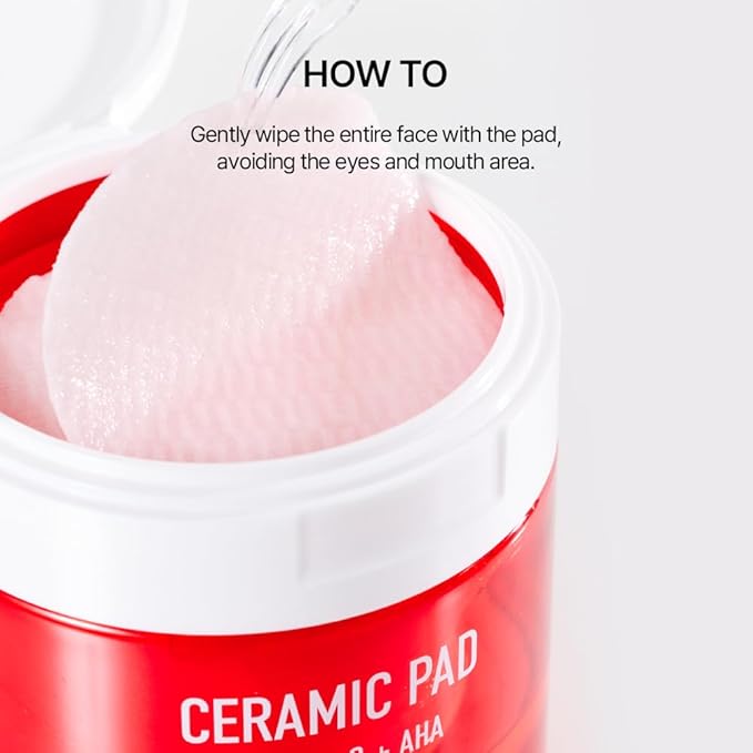 Parnell AHA 9.12% Omija Ceramic Peeling Pads (60 Count) | Gentle Daily Exfoliating Toner Pad with LHA PHA Vitamin C | Smooth Clear Look Korean Skin Care