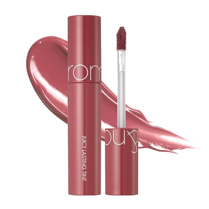 rom&nd Juicy Lasting Tint #18 Mulled Peach - K-Beauty Glossy Lip Stain | Hydrating, Long-Lasting, Non-Sticky Syrupy Finish | Natural Fruit-Inspired Coral Peach for All Skin Tones