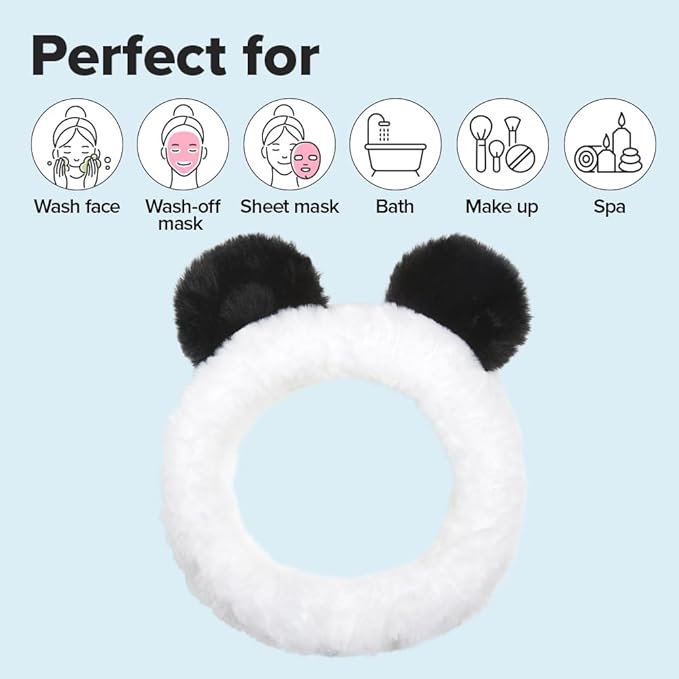 I DEW CARE Face Wash Headband - Panda | Adorable Design, Perfect for Washing & Cleansing, Makeup and Spa, Bath, Skincare, Quick Dry, Soft & Fuzzy, Non Slip, Reusable, Teen Girls Stuff