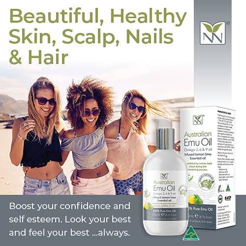 Y Not Natural Pure Emu Oil - Organic Moisture for Face, Body, Hair, Scalp & Nails - Rich in Omega 3-6-9, Vitamins & Essential Minerals - Australian Emu Oil (200ml) 6.76 fl oz - Lemon Lime