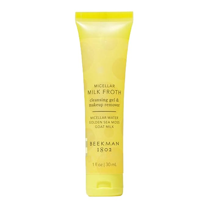 Beekman 1802 Micellar Milk Froth Face Wash – Hydrating Gel to Foam Facial Cleanser & Makeup Remover with Goat Milk & Golden Sea Moss, Gentle Foaming Face Wash for Sensitive Skin – Travel Size