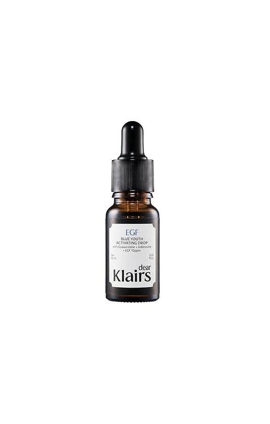DearKlairs Korean EGF Serum – Blue Youth Activating Drop with EGF Peptides and Guaiazulene, Repairing Serum for Redness and Blemish-prone Skin, Visibly Fades Post-Blemish Marks, 0.33 Fl Oz
