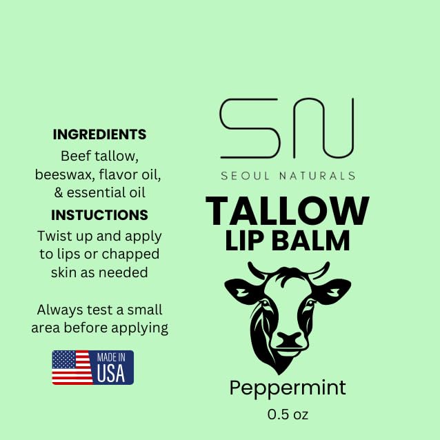 Seoul Naturals Tallow Lip Balm, Peppermint Flavored, k beauty, 0.5 oz