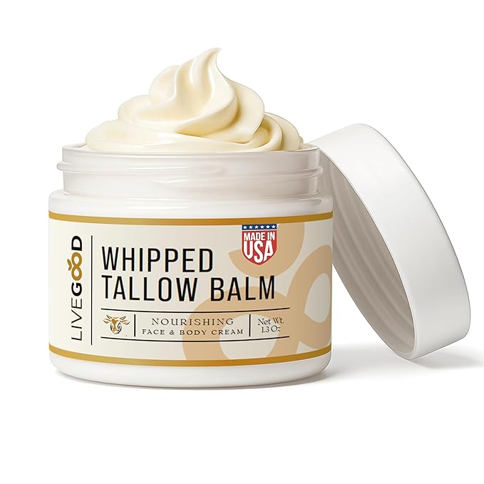 LIVEGOOD Whipped Tallow Balm, Grass Fed Beef Tallow for Skin with Vitamins A, D, E, K, Deeply Moisturizing Beef Tallow Moisturizer for Face and Body Hydration (2 oz)