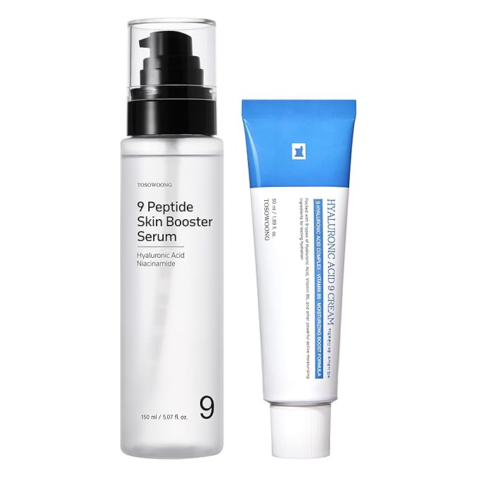 TOSOWOONG Ultimate Hydration & Skin Renewal Duo: Hyaluronic Acid 9 Cream & 9 Peptide Skin Booster Serum for Radiant Complexion