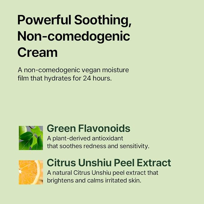 Green Flavonoid 3.0 Cream- Lightweight, Trouble Care,K Beauty Korean Moisturizer for Face, Soothing & Moisture for Acne Prone Skin, Non-Comedogenic Hydrating Cream, 50ml/1.69 fl oz