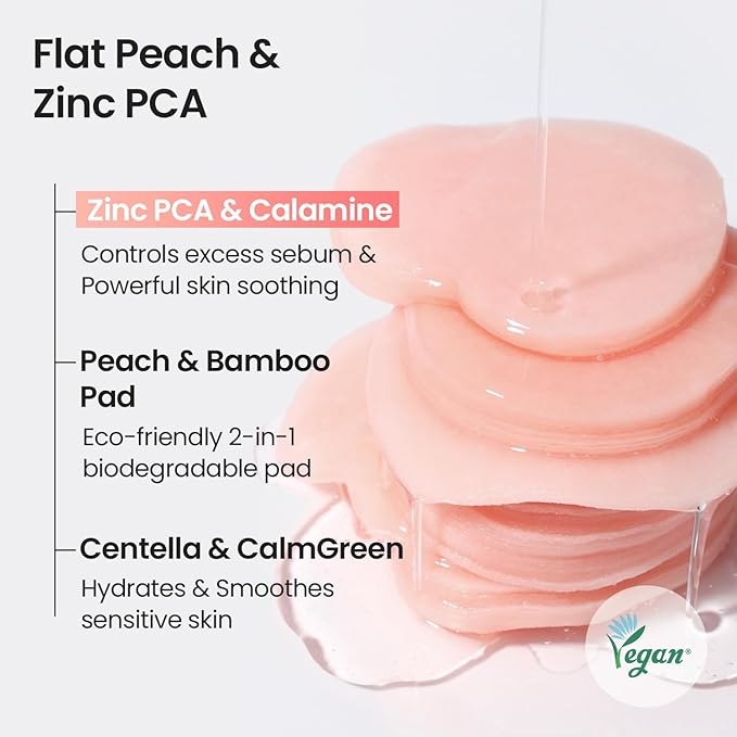 SKINFOOD Peach Cotton Zinc PCA Toner Pads, Korean Skincare for Dual Functional Hydrating,Soothing & Matte, Velvety Finish, Stocking Stuffers, Sebum Control for Sensitive, Oily, 5.64 oz (70 Pads)