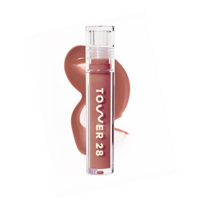 Tower 28 ShineOn Lip Gloss Jelly - Hydrating Tinted Lip Balm + Milky Gloss for Sensitive Lips - Non-Sticky + High-Shine Jelly Formula with Nourishing Oil Blend - Cashew - Rosy Brown (0.13)