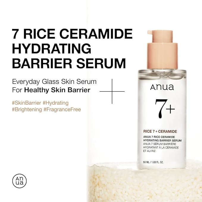 Anua Rice Ceramide 7 Hydrating Barrier Serum, Moisturizing Face Serum, Non-comodogenic, Hyaluronic Acid, Niacinamide, Lightweight, Fragrance Free, Sensitive Dry Skin, Korean Skincare 1.69fl oz