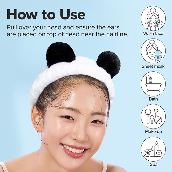 I DEW CARE Face Wash Headband - Panda | Adorable Design, Perfect for Washing & Cleansing, Makeup and Spa, Bath, Skincare, Quick Dry, Soft & Fuzzy, Non Slip, Reusable, Teen Girls Stuff