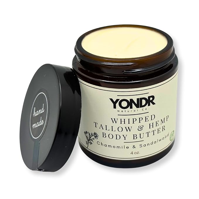 Tallow & Hemp Body Butter – Whipped Grass‑Fed Tallow + Hemp Seed Butter – Calming Chamomile/Sandalwood/Lavender – Deep Hydration for Dry & Sensitive Skin (4 oz)