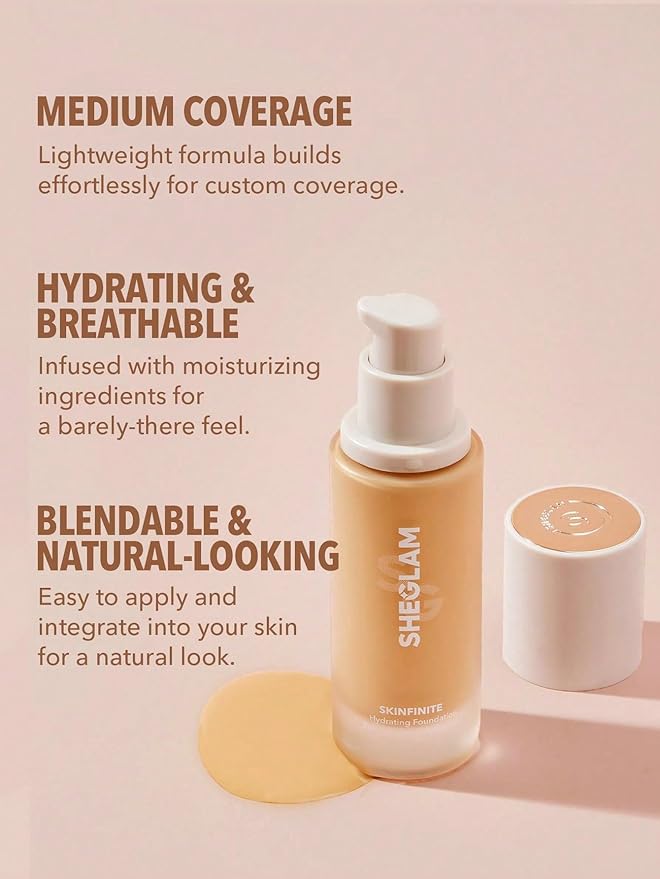 SHEGLAM Skinfinite Flawless Dewy Hydrating Foundation Full Coverage Liquid Foundation - Nude