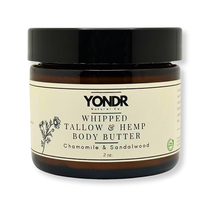 Tallow & Hemp Body Butter – Whipped Grass‑Fed Tallow + Hemp Seed Butter – Calming Chamomile/Sandalwood/Lavender – Deep Hydration for Dry & Sensitive Skin (2 oz)