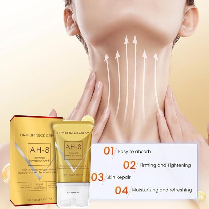 AH-8 Firming Neck Cream with Roller, Neck Moisturizer Cream for Crepey Skin, Tightening Lotions Skin Care Skin Repair for Women, Day & Night Use