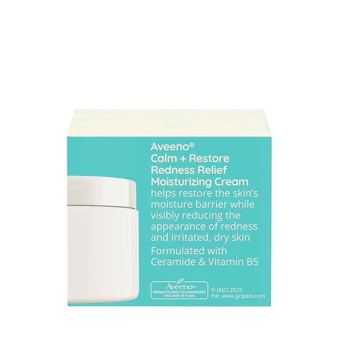 Aveeno Calm + Restore Facial Moisturizer Face Cream for Redness Relief, Non-Comedogenic, Ceramide & Vitamin B5, Hydrating for Dry, Sensitive Skin, Hypoallergenic, Fragrance-Free, 1.7 oz