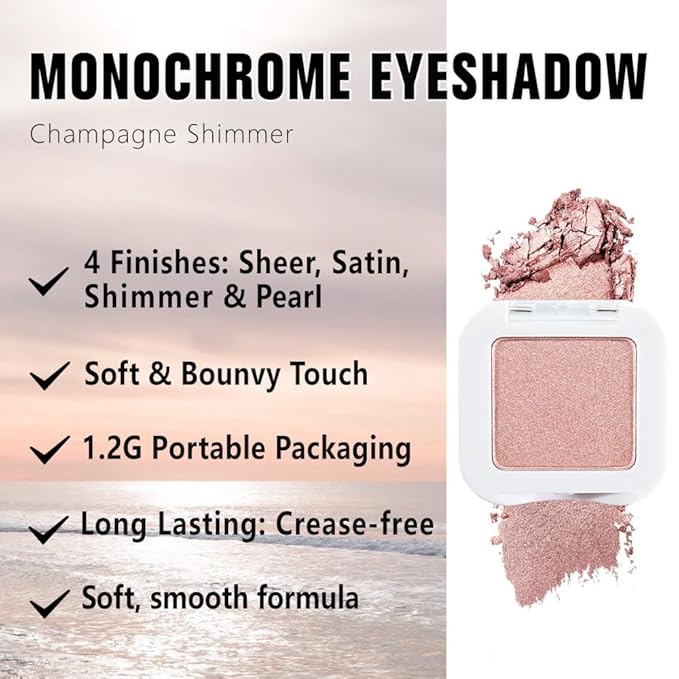 Dusty Pink Champagne Shimmer Eye Shadow Palette Makeup, Shimmer Monochrome Eyeshadow For Older Women, Pigmented Waterproof Sombras Para Ojos, Vegan, Talc, Paraben & Cruelty Free, 03