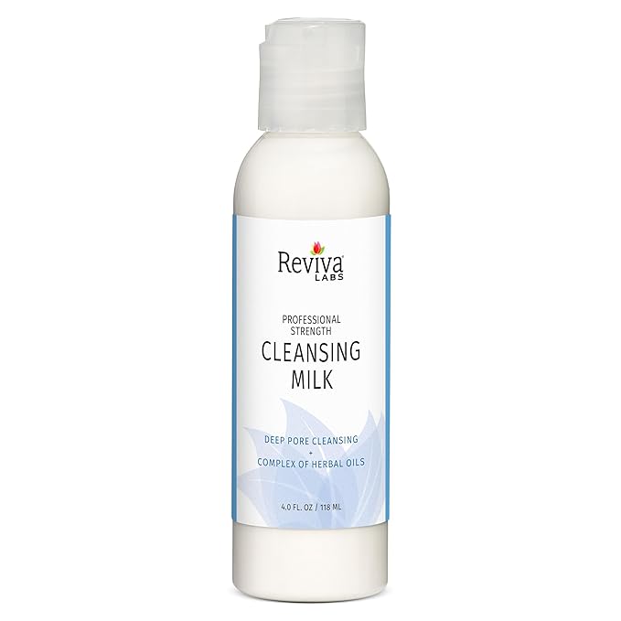 Reviva Labs Cleansing Milk – Gentle Facial Cleanser for Sensitive Skin with Aloe & Botanical Oils – Hydrating Milky Cleanser & Makeup Remover – Vegan Face Wash for Dry or Mature Skin – 4 fl oz