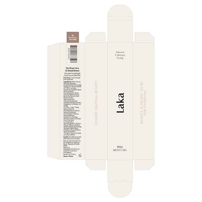 Laka Pixi Eyebrow Mascara 8g/0.28oz., Eyebrow Gel to Fix and Shape Brows, Clump-Free, Brow Fixer with Slim Precision Brush, Vegan, K-Beauty (02 Wood Brown)