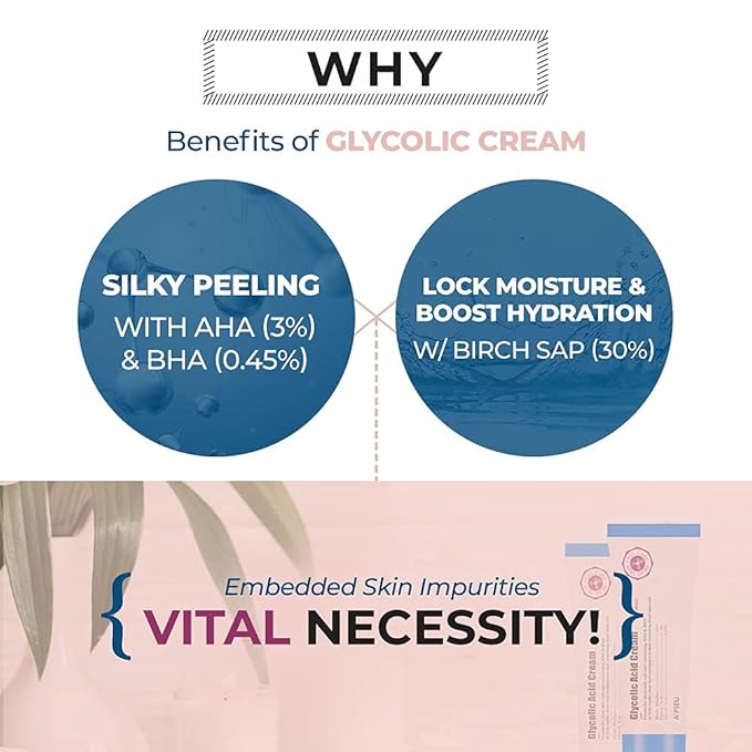 A’PIEU Glycolic Acid Cream 1.69 fl oz - AHA BHA Exfoliating Moisturizer with Glycolic & Salicylic Acid | Hydrating Daily Peeling Gel Cream for Smooth, and Clear Skin. Korean Skincare