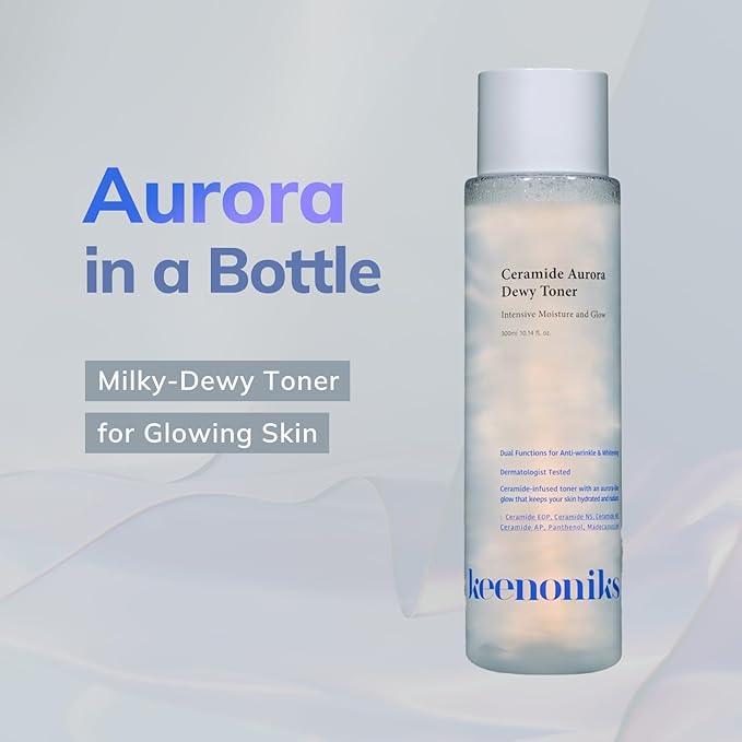 keenoniks Ceramide Aurora Dewy Toner – Deeply Hydrating & Barrier-Repair Toner for Radiant, Healthy Skin - Korean Skincare for Sensitive Skin - 300ml (10.14 fl oz)