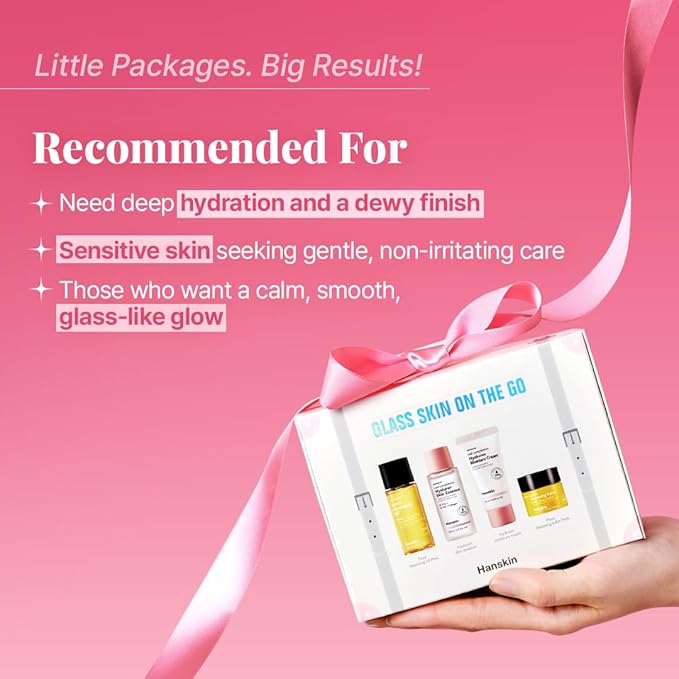 Hanskin Glass Skin On the Go Kit – Travel-Friendly Hydrating Set with PHA Cleansing Oil&Balm, Toner & Moisture Cream | TSA-Approved Mini Skincare, Holiday Stocking Stuffer, Teen Girl & Women’s Gift