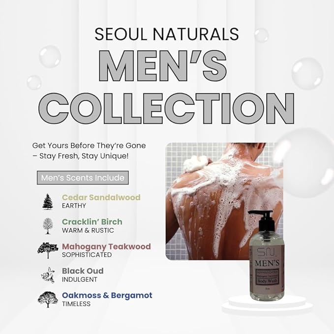 Seoul Naturals Men's Body Wash, Earthy Cedarwood and Sandalwood, k beauty, 8 oz